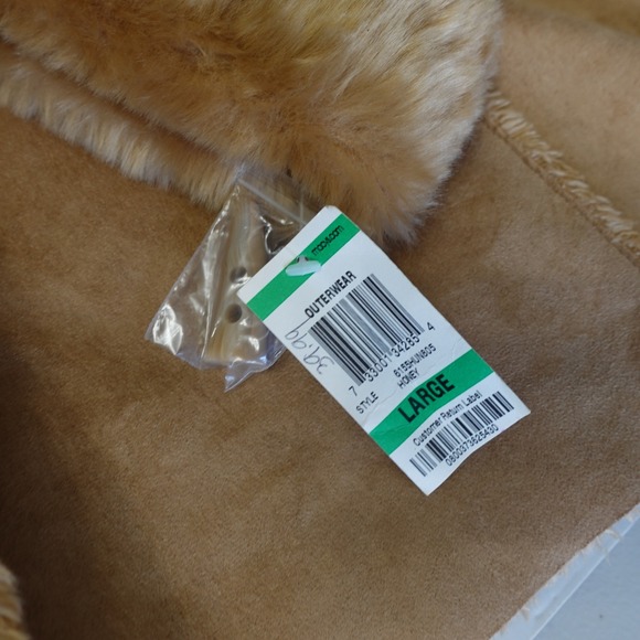 Vtg Penny Lane Faux Suede Shearling Jacket Womens L Tan Honey Toggle Deadstock - Picture 8 of 11